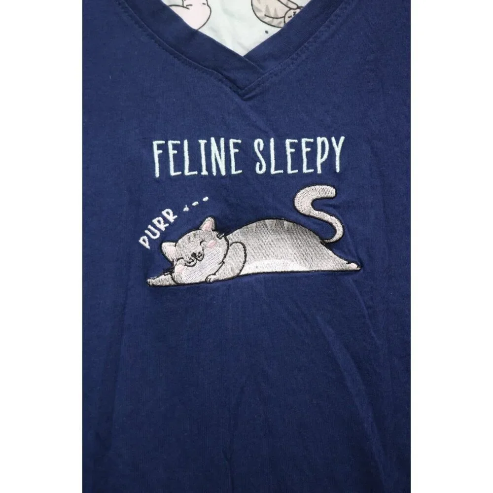 Rene' Rofe' 3/4 Sleeve Nightgown-"Feline Sleepy"-Size 1X - Picture 3 of 11